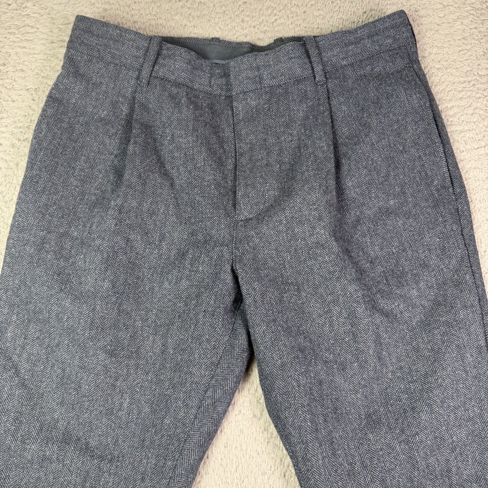 Wallace & Barnes Pleated Wool Pants Mens 32x27 Blue Herringbone Slim Dress